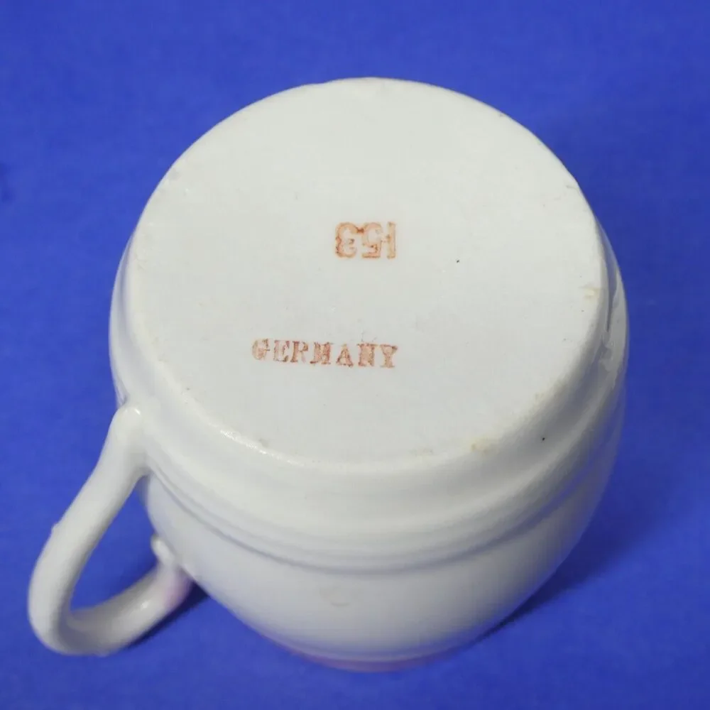 Porcelain Mustard Jar w/Lid Germany Pink White Antique
